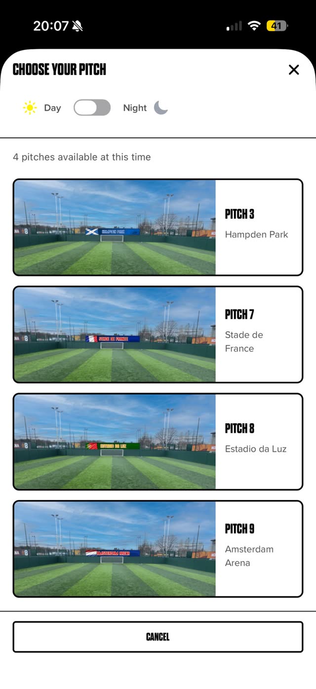 Booking a pitch in the GOALS app