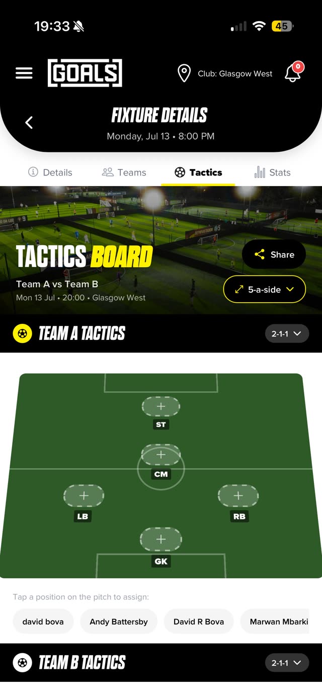 Tactics board in the GOALS app
