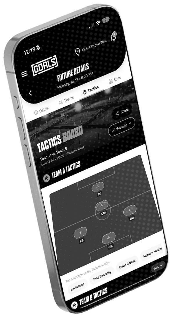 The GOALS app tactics board on a phone